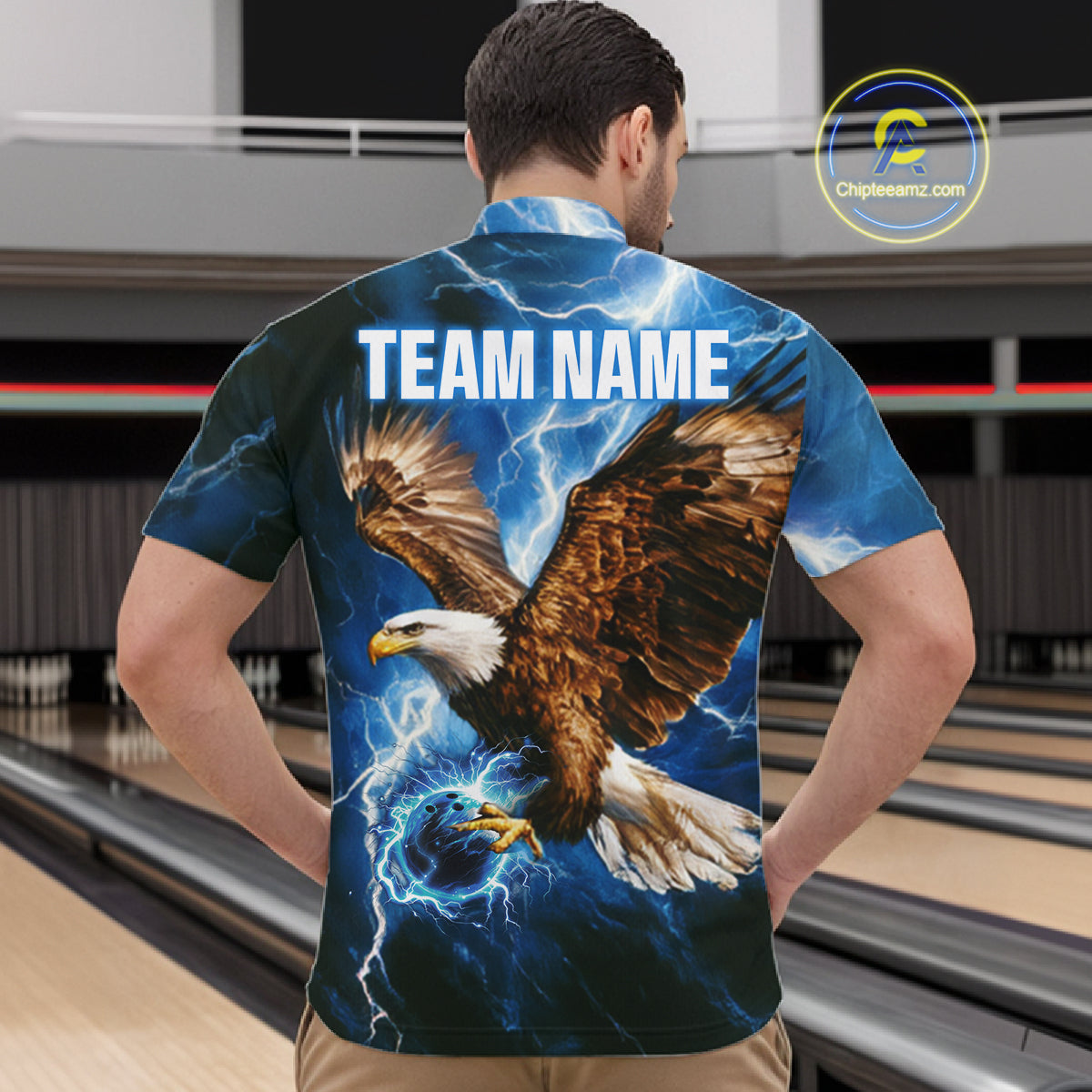 Blue Lightning Thunder Custom Eagle Bowling Shirts Personalized Bowling League Team Jersey