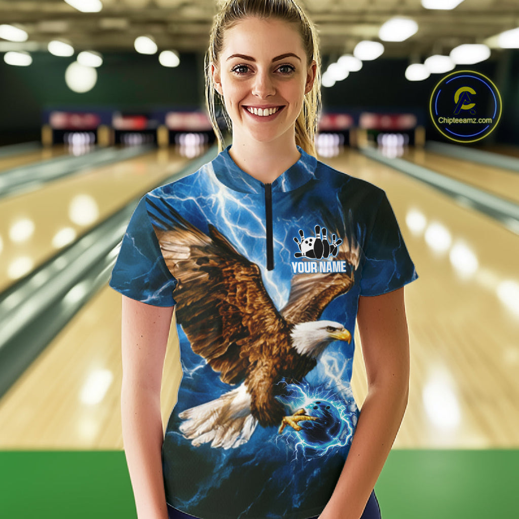 Blue Lightning Thunder Custom Eagle Bowling Shirts Personalized Bowling League Team Jersey