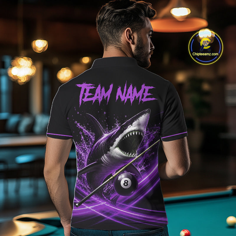 Black And Purple 8 Ball Shark Billiard League Shirt Custom Pool Team Jersey Polo & 1/4 Zip