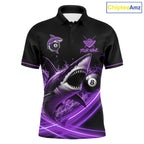 Black And Purple 8 Ball Shark Billiard League Shirt Custom Pool Team Jersey Polo & 1/4 Zip