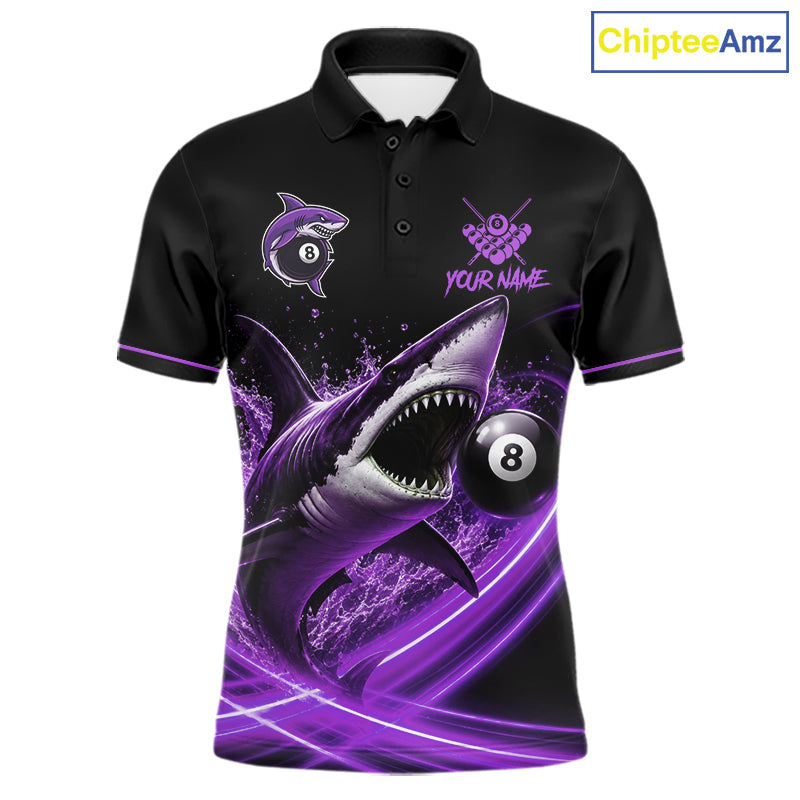 Black And Purple 8 Ball Shark Billiard League Shirt Custom Pool Team Jersey Polo & 1/4 Zip