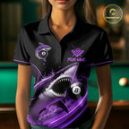 Black And Purple 8 Ball Shark Billiard League Shirt Custom Pool Team Jersey Polo & 1/4 Zip