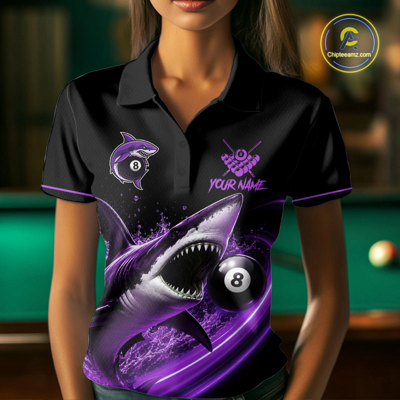 Black And Purple 8 Ball Shark Billiard League Shirt Custom Pool Team Jersey Polo & 1/4 Zip