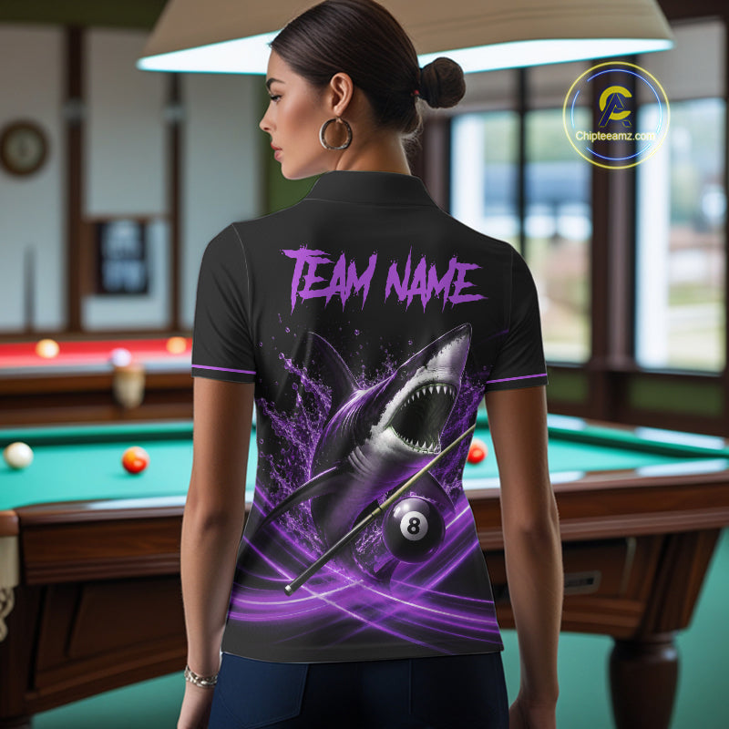 Black And Purple 8 Ball Shark Billiard League Shirt Custom Pool Team Jersey Polo & 1/4 Zip