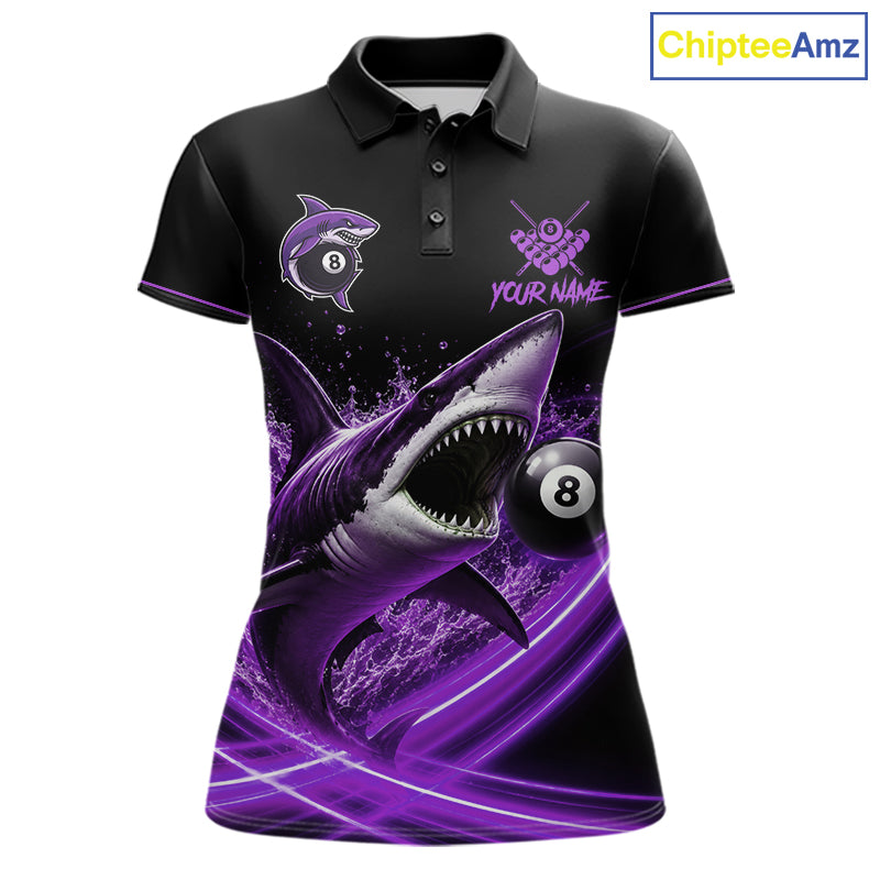 Black And Purple 8 Ball Shark Billiard League Shirt Custom Pool Team Jersey Polo & 1/4 Zip