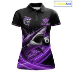 Black And Purple 8 Ball Shark Billiard League Shirt Custom Pool Team Jersey Polo & 1/4 Zip