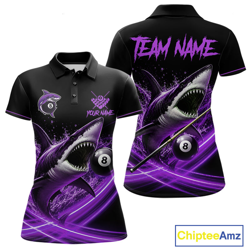 Black And Purple 8 Ball Shark Billiard League Shirt Custom Pool Team Jersey Polo & 1/4 Zip