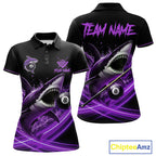 Black And Purple 8 Ball Shark Billiard League Shirt Custom Pool Team Jersey Polo & 1/4 Zip