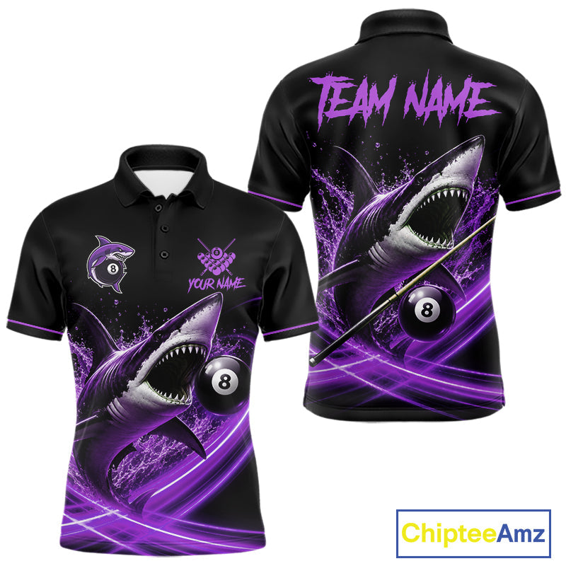 Black And Purple 8 Ball Shark Billiard League Shirt Custom Pool Team Jersey Polo & 1/4 Zip