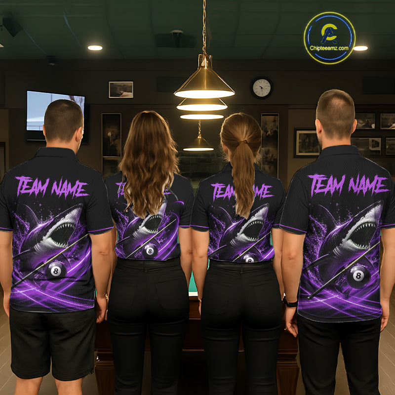 Black And Purple 8 Ball Shark Billiard League Shirt Custom Pool Team Jersey Polo & 1/4 Zip