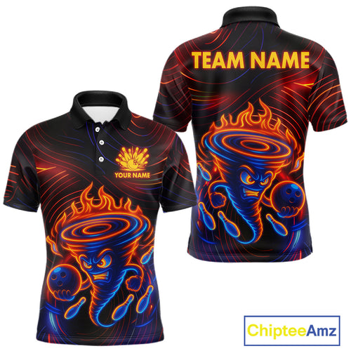 Funny Neon Tornado Flame Bowling Jersey Custom Bowling Shirt Team Polo & Quarter Zip