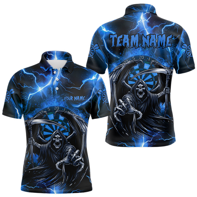 Personalized Blue Grim Reaper Custom Thunder Lightning Dart Shirts, 3D Darts Team Jerseys