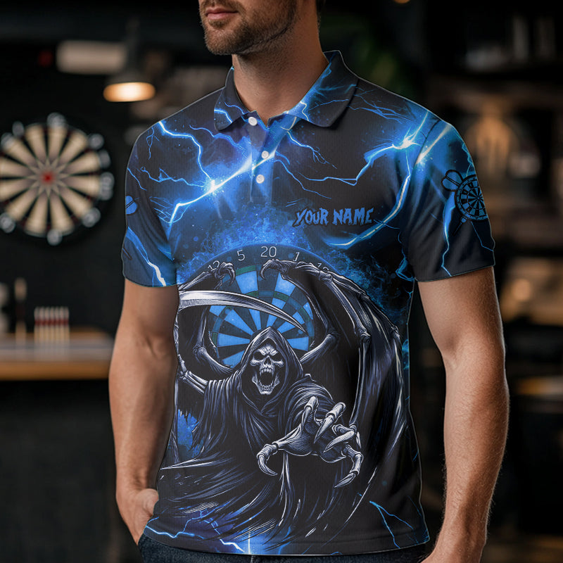 Personalized Blue Grim Reaper Custom Thunder Lightning Dart Shirts, 3D Darts Team Jerseys