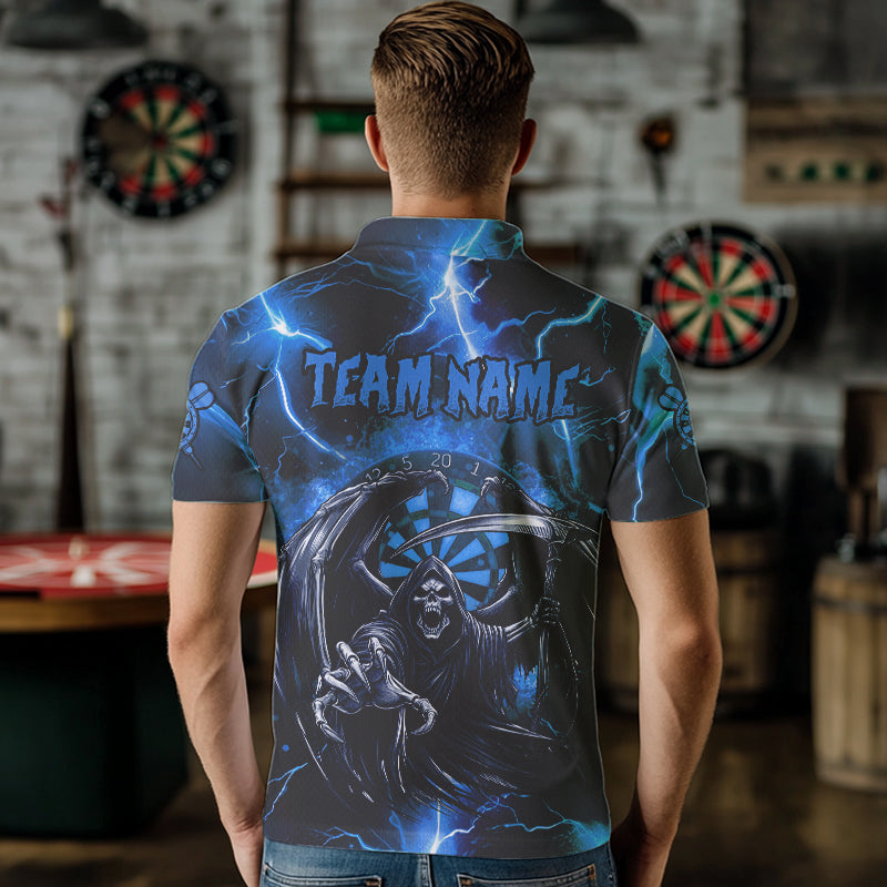Personalized Blue Grim Reaper Custom Thunder Lightning Dart Shirts, 3D Darts Team Jerseys