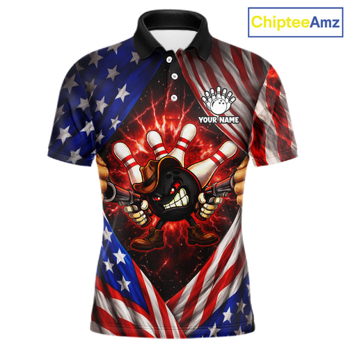 Glowing American Flag Funny Bowling Shirt Custom Patriotic Bowling Jersey Polo & 1/4 Zip
