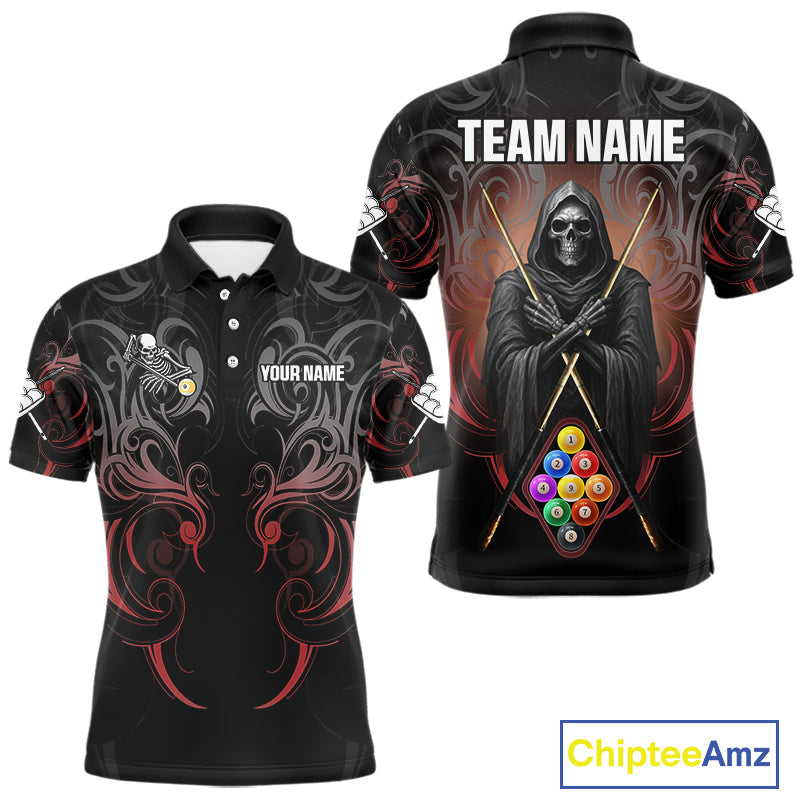 Personalized 9 Ball Tribal Billiard Shirts Custom Grim Reaper 9 Ball Pool Team Jerseys