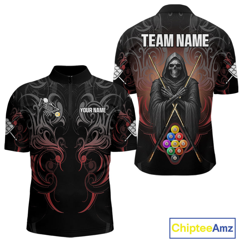 Personalized 9 Ball Tribal Billiard Shirts Custom Grim Reaper 9 Ball Pool Team Jerseys