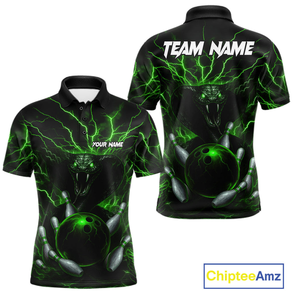 Personalized Green Lightning Thunder Cobra Snake Bowling Shirt Custom Bowling Team Jersey