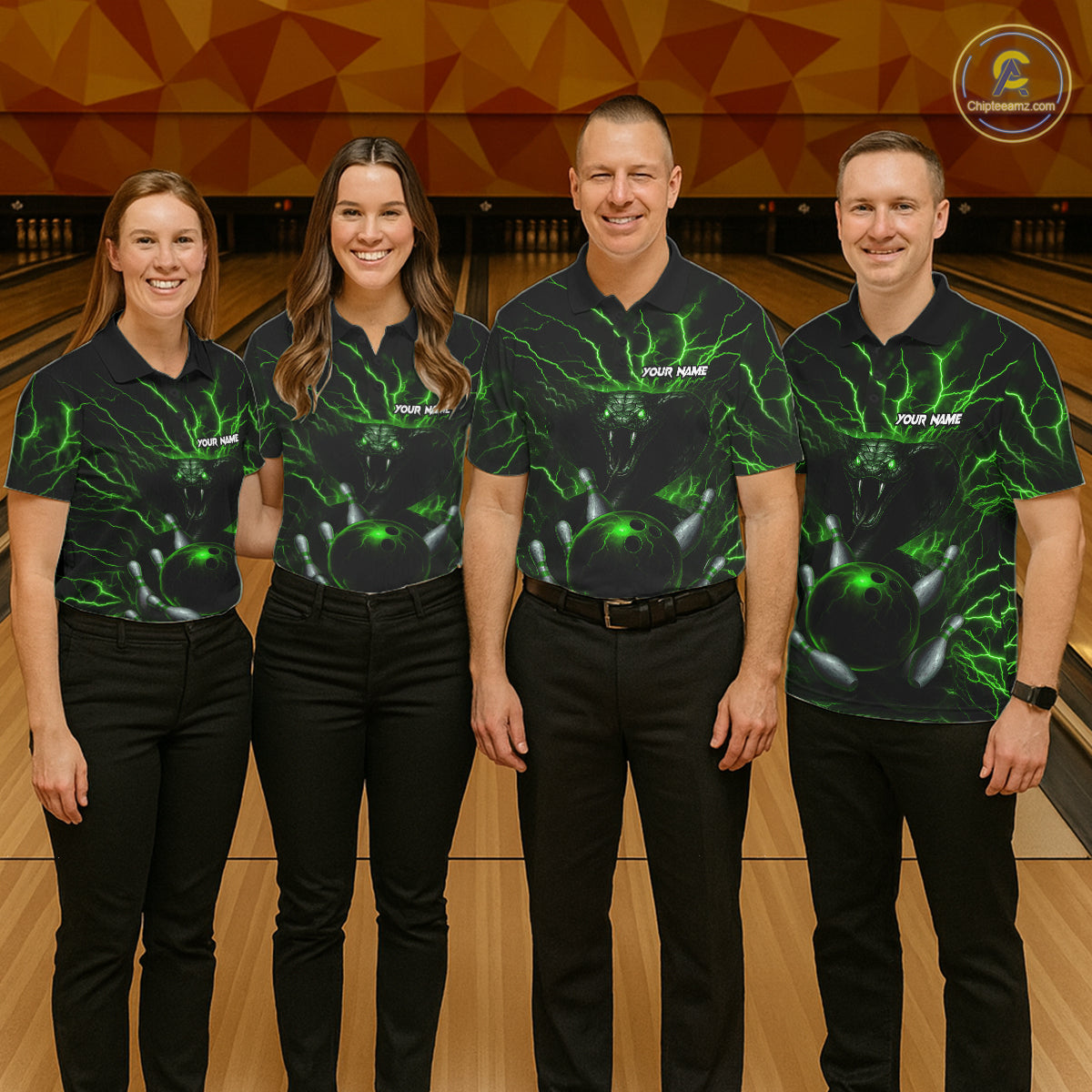 Personalized Green Lightning Thunder Cobra Snake Bowling Shirt Custom Bowling Team Jersey