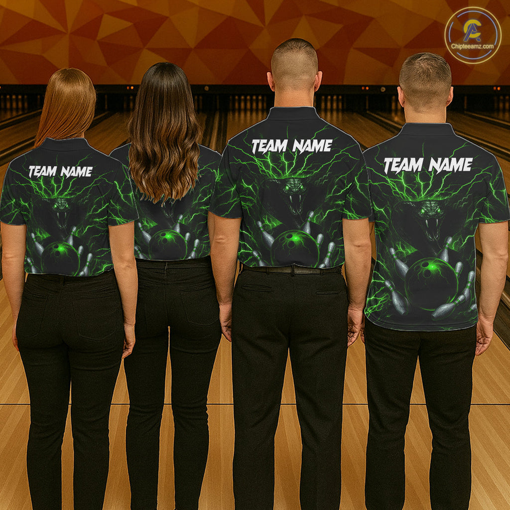 Personalized Green Lightning Thunder Cobra Snake Bowling Shirt Custom Bowling Team Jersey