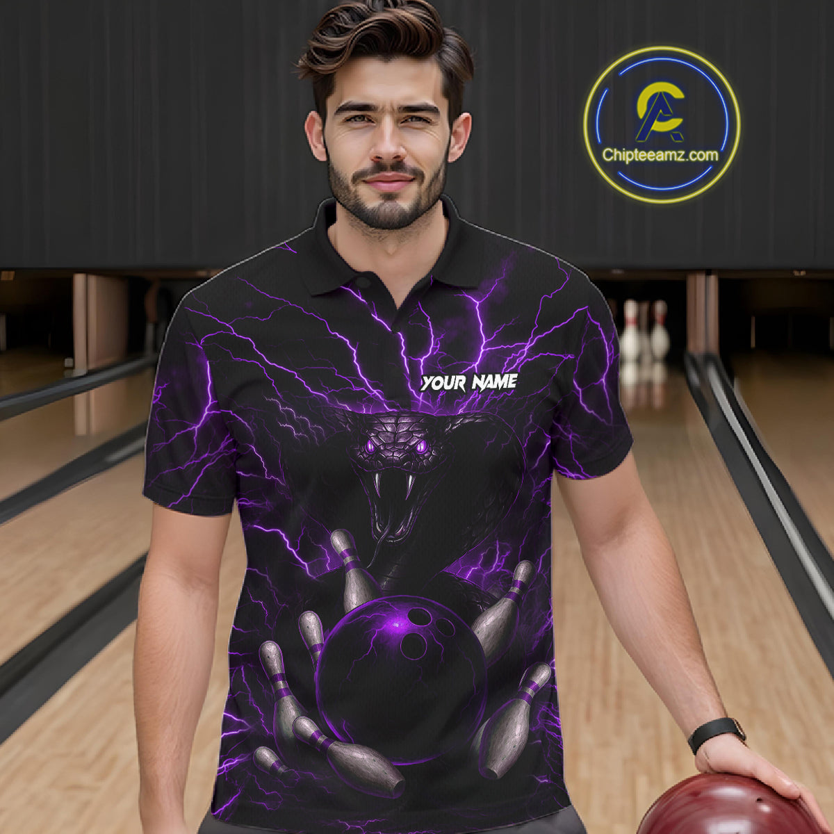 Personalized Purple Lightning Thunder Cobra Snake Bowling Shirt Custom Bowling Team Jersey