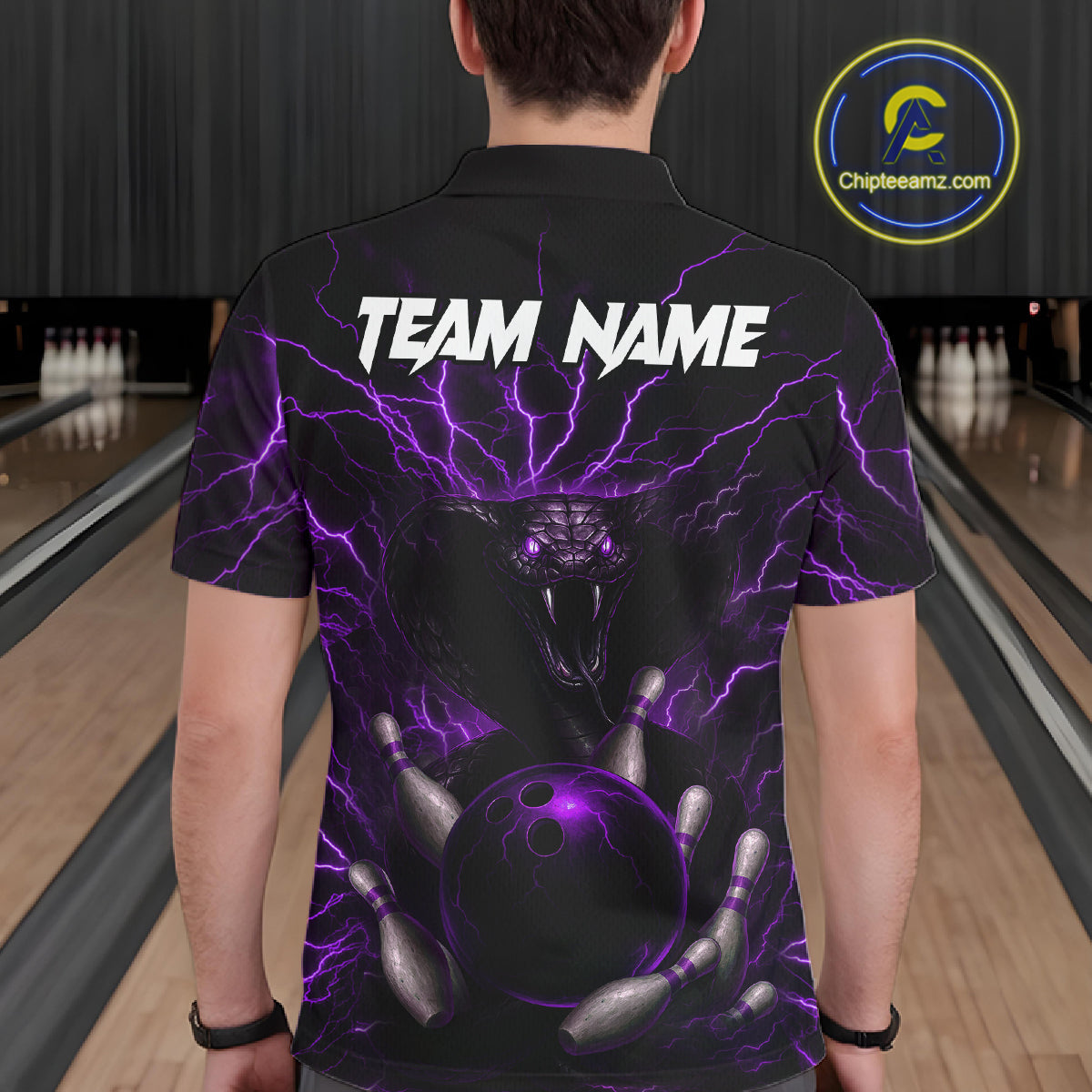 Personalized Purple Lightning Thunder Cobra Snake Bowling Shirt Custom Bowling Team Jersey