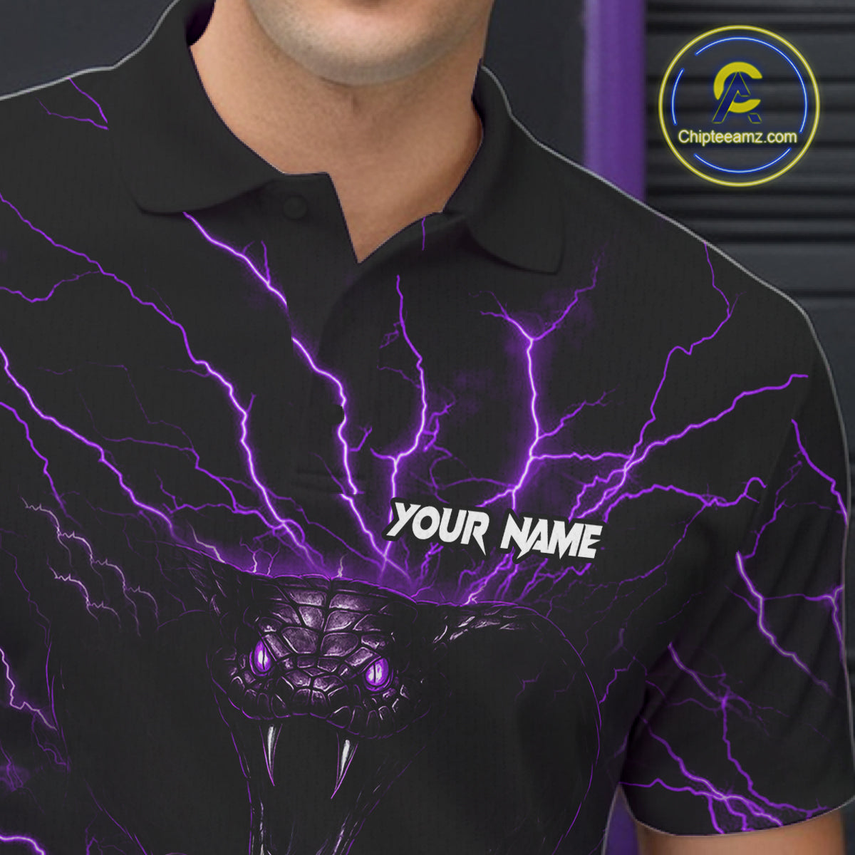 Personalized Purple Lightning Thunder Cobra Snake Bowling Shirt Custom Bowling Team Jersey
