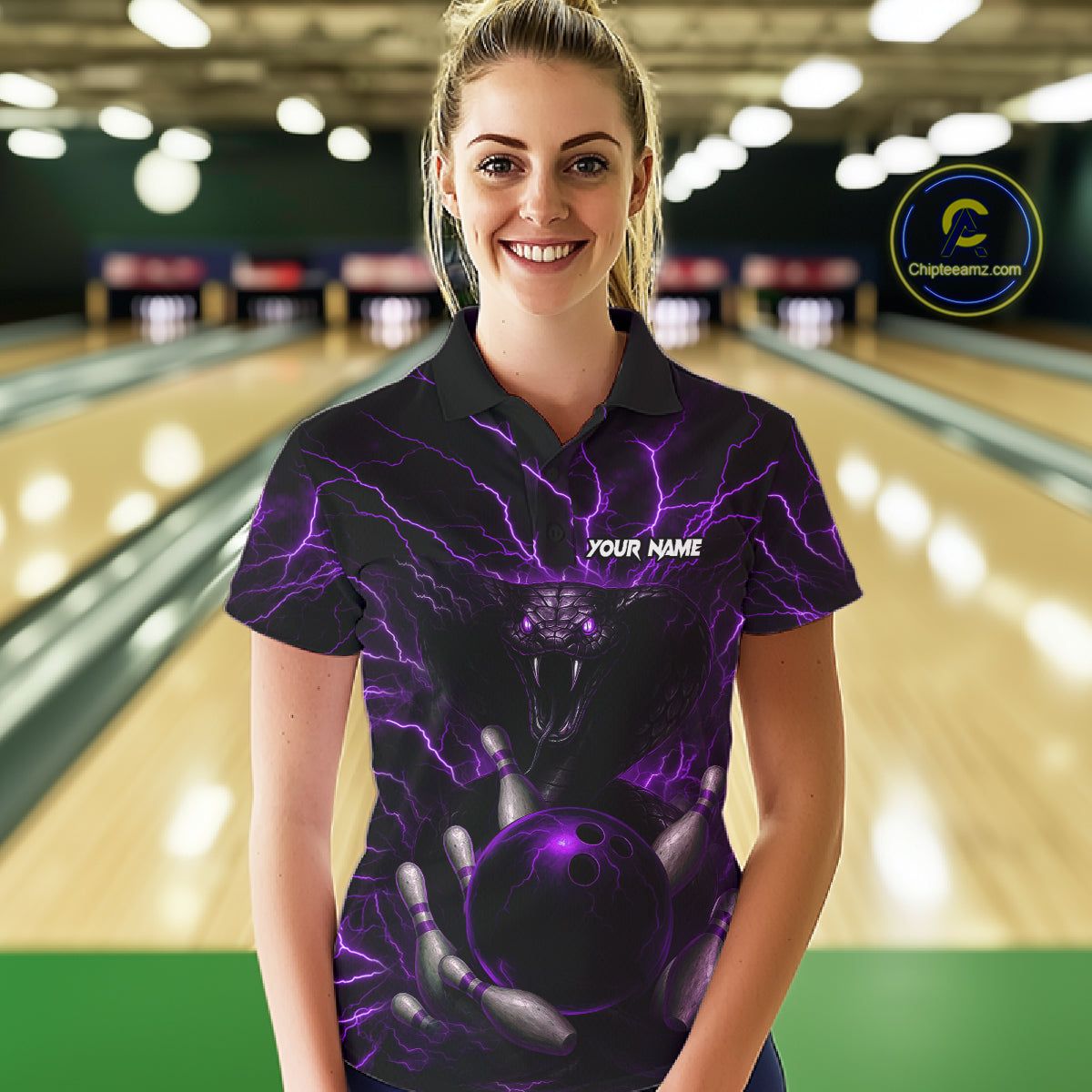 Personalized Purple Lightning Thunder Cobra Snake Bowling Shirt Custom Bowling Team Jersey