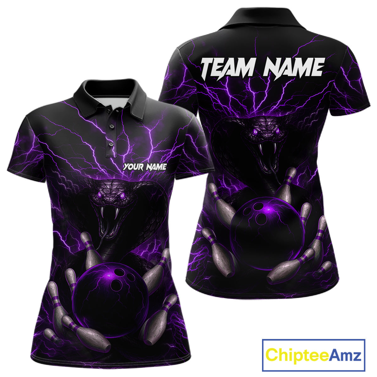 Personalized Purple Lightning Thunder Cobra Snake Bowling Shirt Custom Bowling Team Jersey