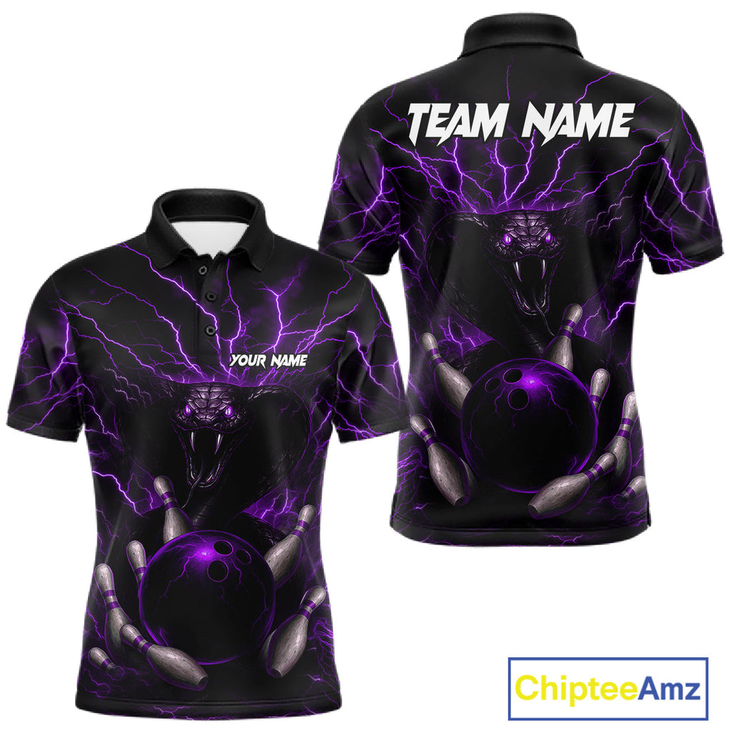 Personalized Purple Lightning Thunder Cobra Snake Bowling Shirt Custom Bowling Team Jersey