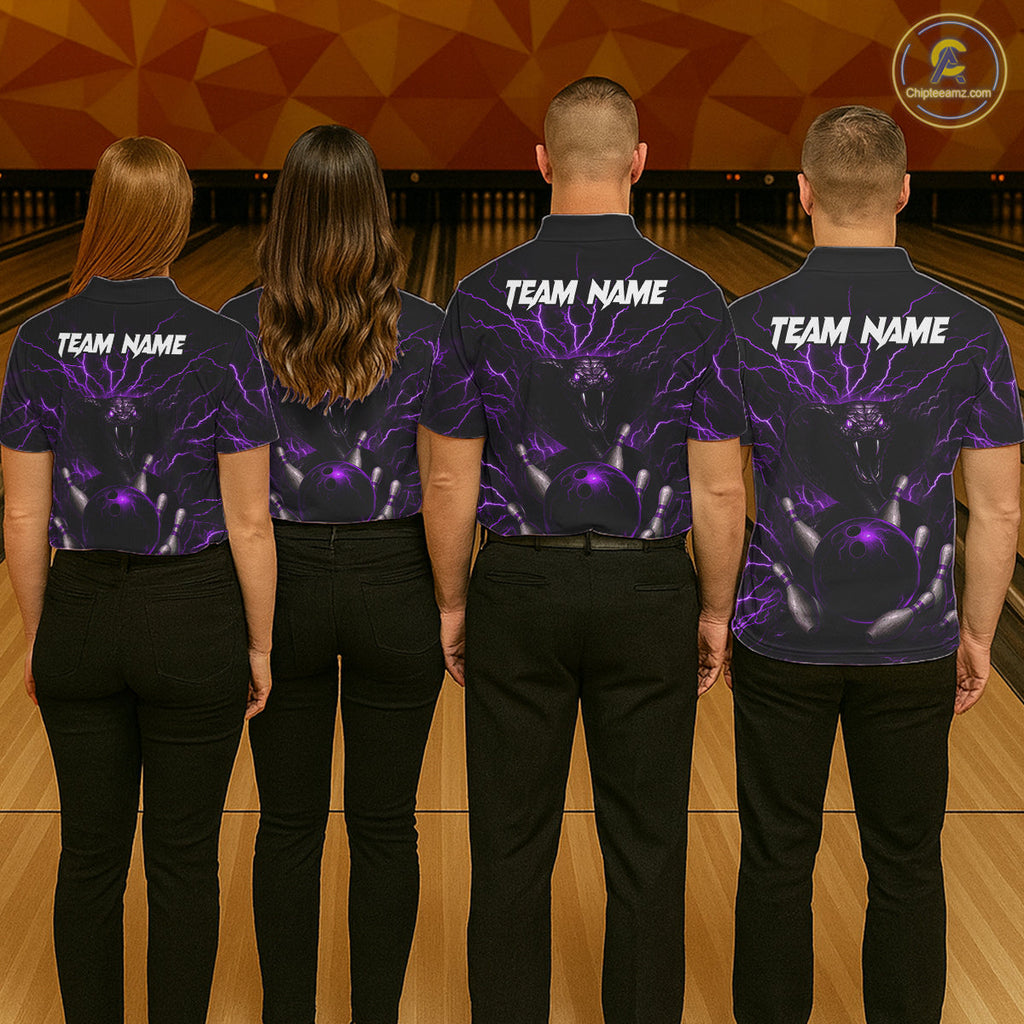 Personalized Purple Lightning Thunder Cobra Snake Bowling Shirt Custom Bowling Team Jersey