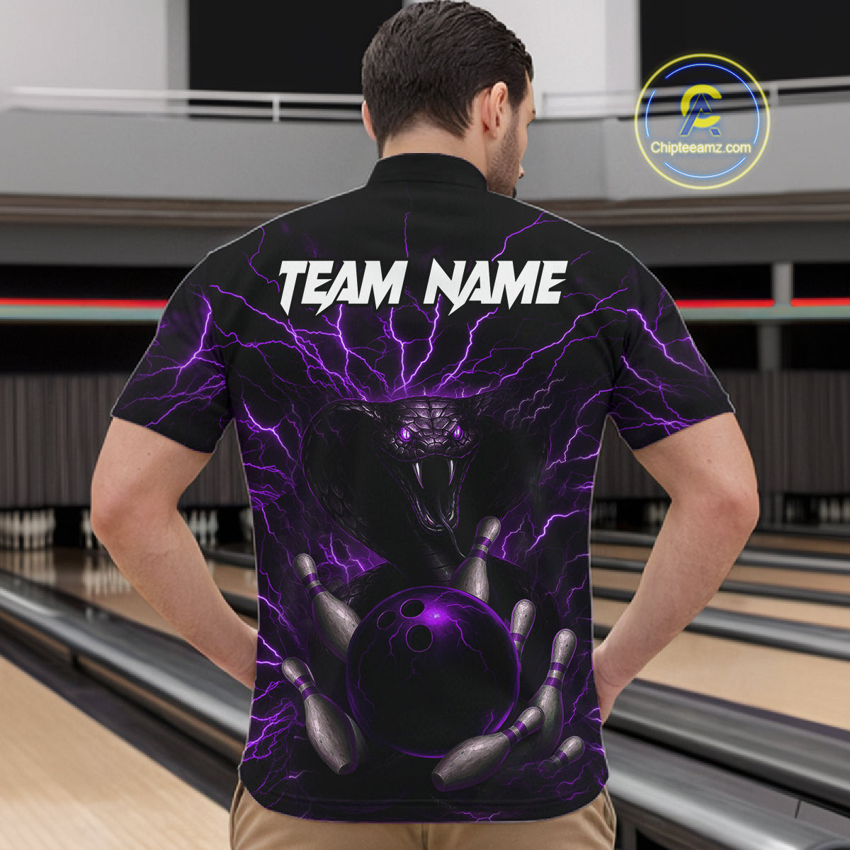 Personalized Purple Lightning Thunder Cobra Snake Bowling Shirt Custom Bowling Team Jersey