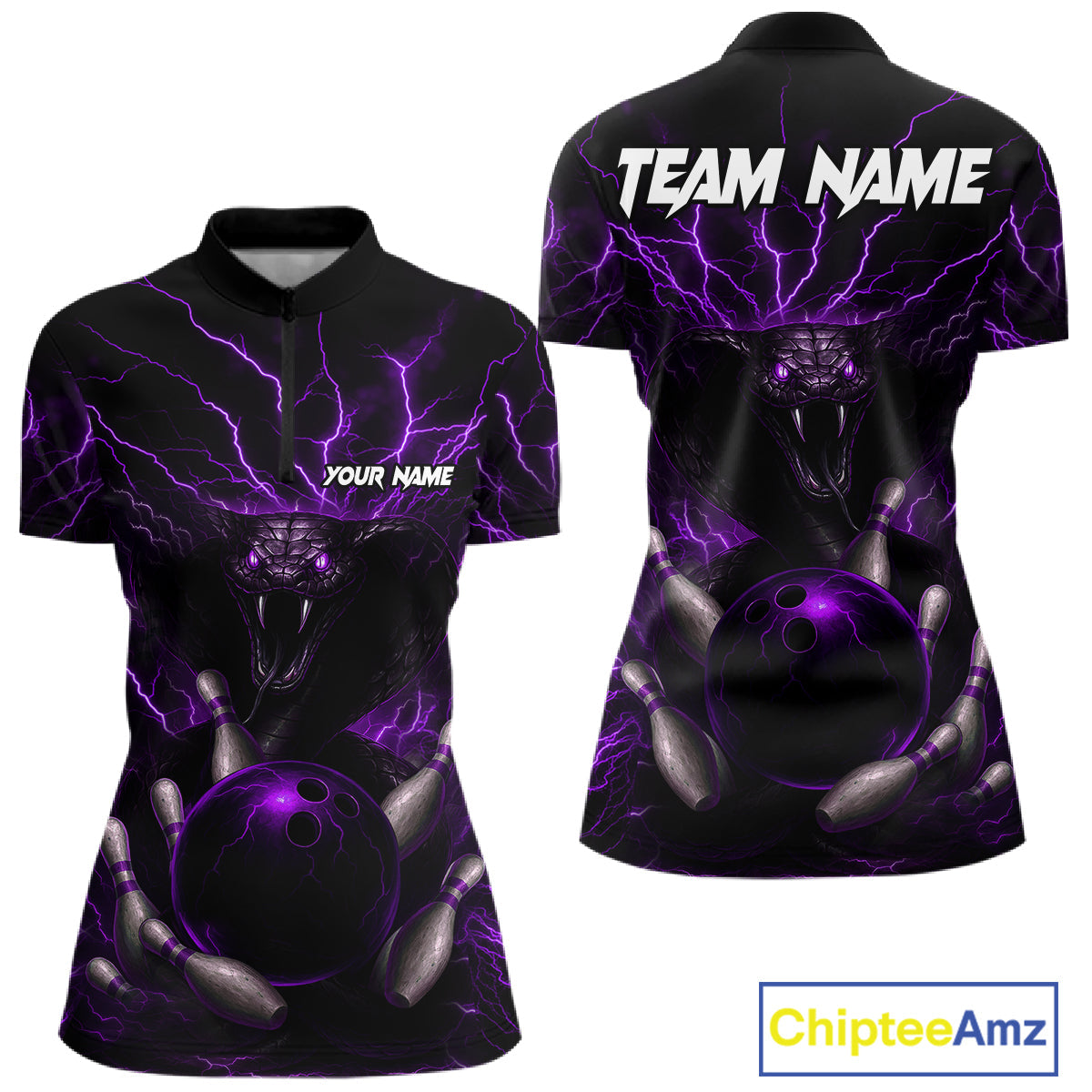 Personalized Purple Lightning Thunder Cobra Snake Bowling Shirt Custom Bowling Team Jersey