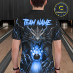Personalized Dragon Bowling Jersey Custom Blue Flame Bowling Team Shirt Polo & 1/4 Zip