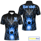 Personalized Dragon Bowling Jersey Custom Blue Flame Bowling Team Shirt Polo & 1/4 Zip