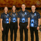 Personalized Dragon Bowling Jersey Custom Blue Flame Bowling Team Shirt Polo & 1/4 Zip