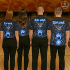 Personalized Dragon Bowling Jersey Custom Blue Flame Bowling Team Shirt Polo & 1/4 Zip