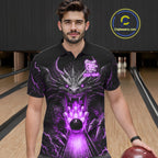 Personalized Dragon Bowling Jersey Custom Purple Flame Bowling Team Shirt Polo & 1/4 Zip