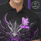Personalized Dragon Bowling Jersey Custom Purple Flame Bowling Team Shirt Polo & 1/4 Zip