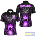 Personalized Dragon Bowling Jersey Custom Purple Flame Bowling Team Shirt Polo & 1/4 Zip
