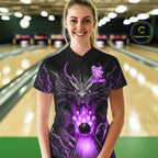 Personalized Dragon Bowling Jersey Custom Purple Flame Bowling Team Shirt Polo & 1/4 Zip