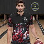 Personalized Cobra Snake And Roses Bowling Shirt, Bowling League Team Jersey Polo, 1/4 Zip