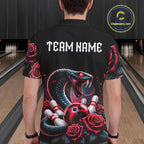 Personalized Cobra Snake And Roses Bowling Shirt, Bowling League Team Jersey Polo, 1/4 Zip