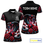 Personalized Cobra Snake And Roses Bowling Shirt, Bowling League Team Jersey Polo, 1/4 Zip