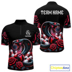 Personalized Cobra Snake And Roses Bowling Shirt, Bowling League Team Jersey Polo, 1/4 Zip