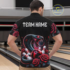 Personalized Cobra Snake And Roses Bowling Shirt, Bowling League Team Jersey Polo, 1/4 Zip