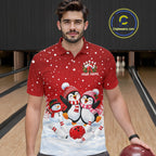 Red Funny Penguins Christmas Bowling Shirts Custom Bowling Team Jersey, Bowling Gifts