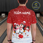 Red Funny Penguins Christmas Bowling Shirts Custom Bowling Team Jersey, Bowling Gifts