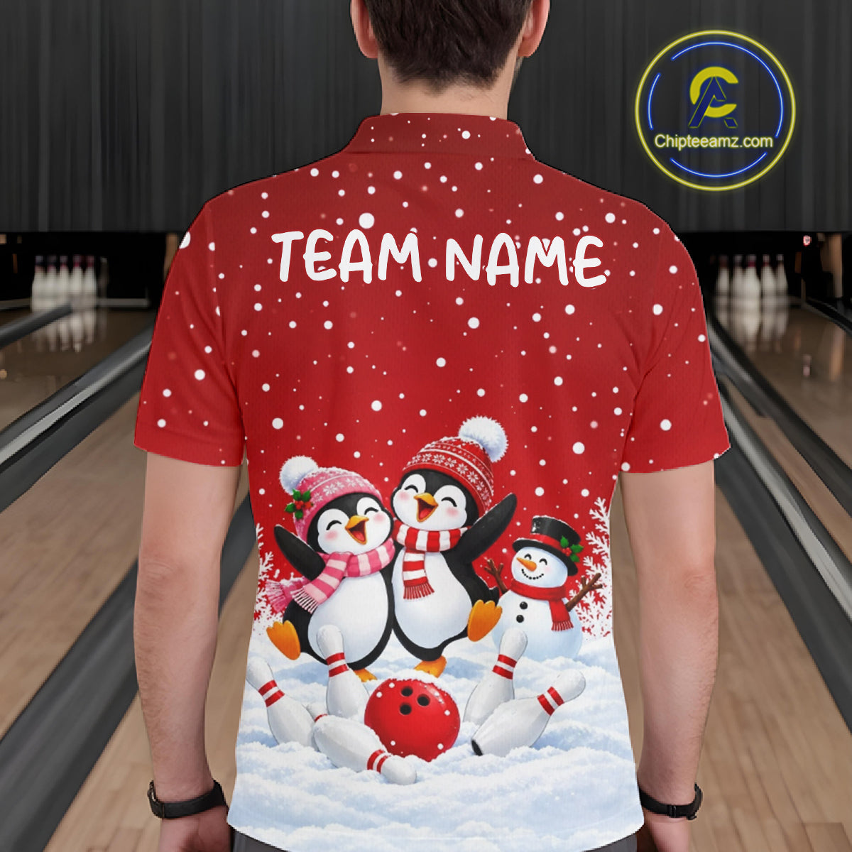 Red Funny Penguins Christmas Bowling Shirts Custom Bowling Team Jersey, Bowling Gifts