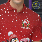 Red Funny Penguins Christmas Bowling Shirts Custom Bowling Team Jersey, Bowling Gifts